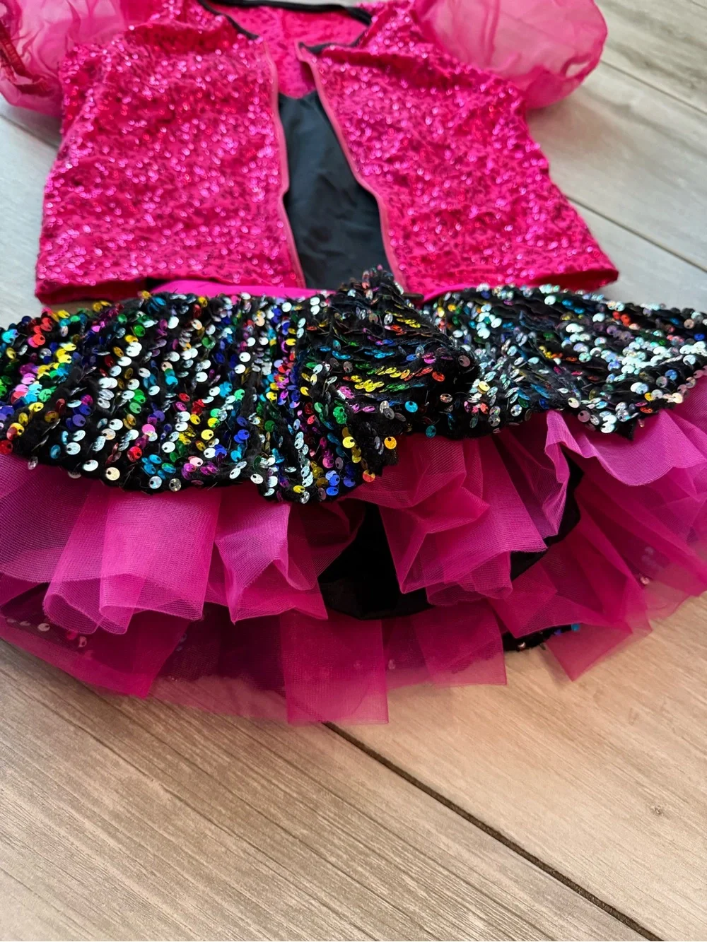 Weissman Black and Hot Pink Sequin Tutu Set with Multicolor Sequins